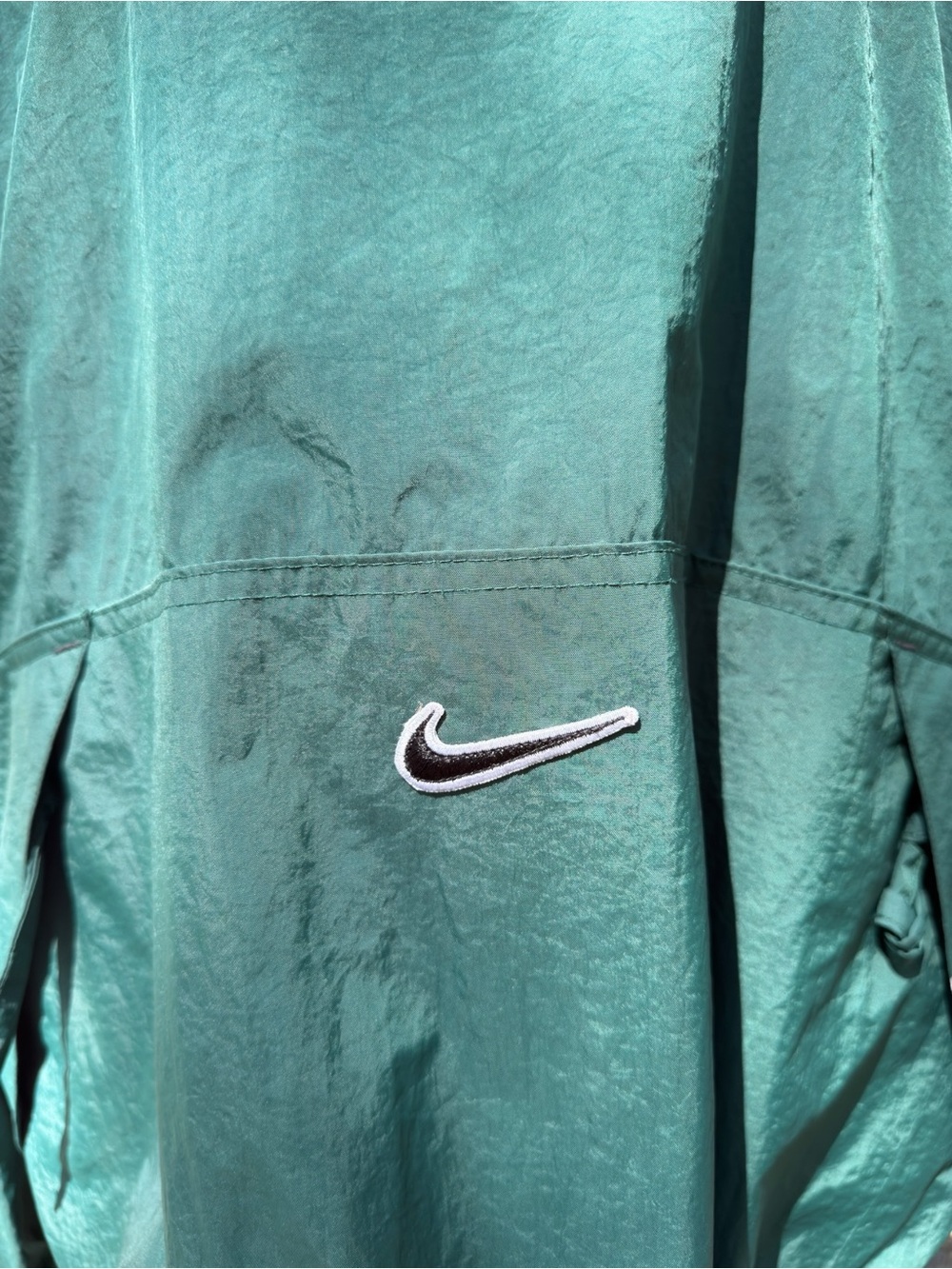 Nike V-Neck Nylon Pullover Vintage Y2K Sportswear Center Swoosh Green Gold XL - Picture 4 of 15